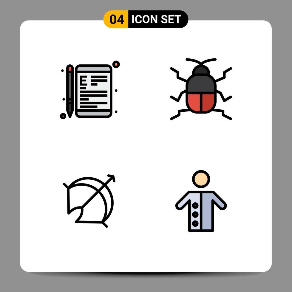 Pack of 4 Modern Filledline Flat Colors Signs and Symbols for Web Print Media such as online nature learning biology arrow Editable Vector Design Elements