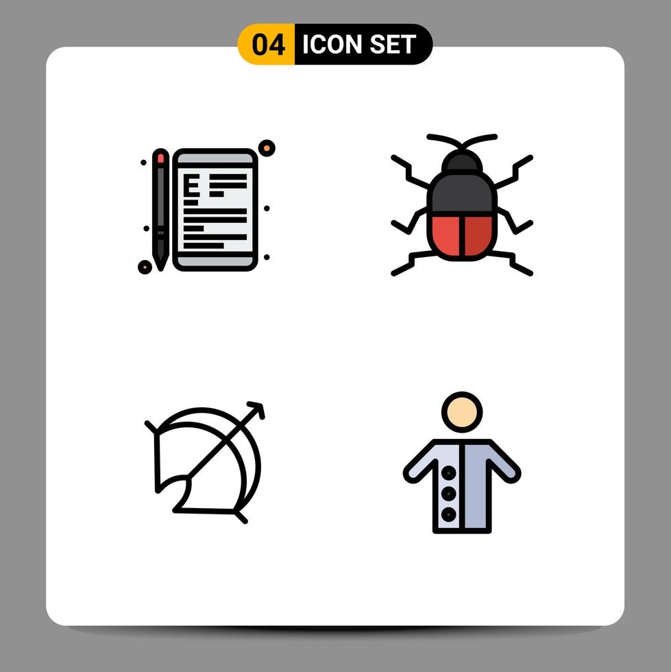 paquete de 4 signos y símbolos de colores planos de línea de relleno modernos para medios de impresión web, como elementos de diseño de vectores editables de flecha de biología de aprendizaje de naturaleza en línea