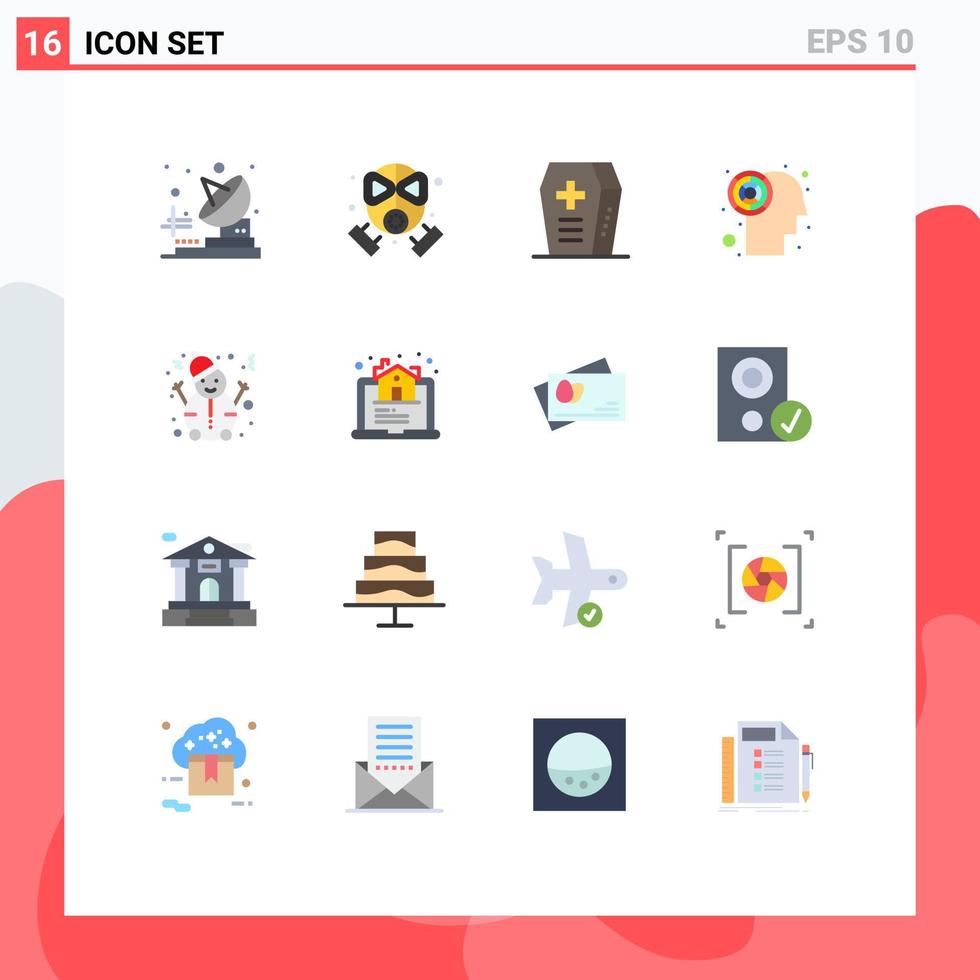 Universal Icon Symbols Group of 16 Modern Flat Colors of house snowman halloween snow brain Editable Pack of Creative Vector Design Elements