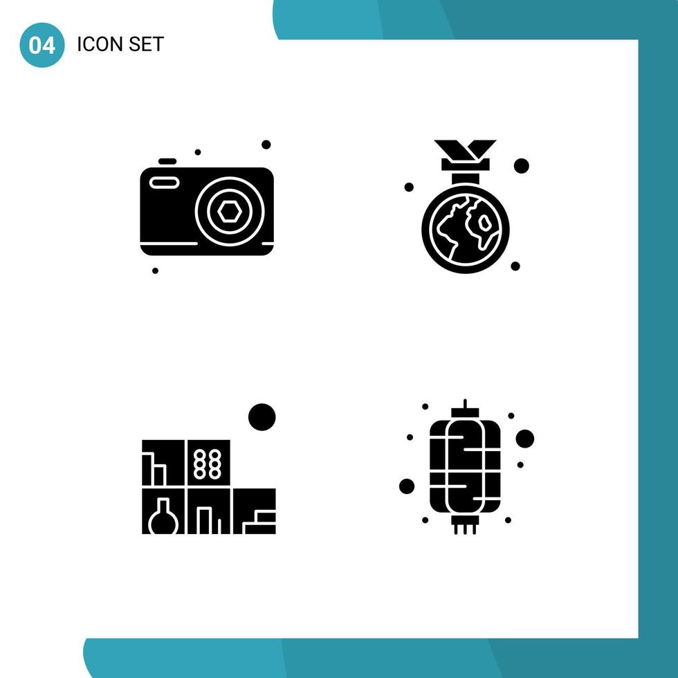 Modern Set of 4 Solid Glyphs and symbols such as dad living camera ecology chinese Editable Vector Design Elements