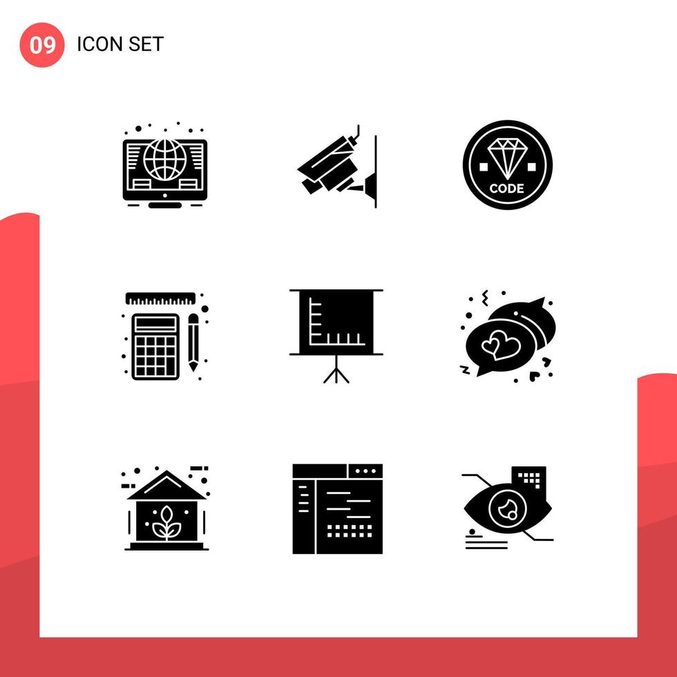 9 Universal Solid Glyphs Set for Web and Mobile Applications blackboard rulers code tools programming Editable Vector Design Elements