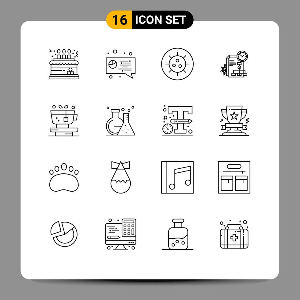 Universal Icon Symbols Group of 16 Modern Outlines of plant leaf bacteria business file Editable Vector Design Elements