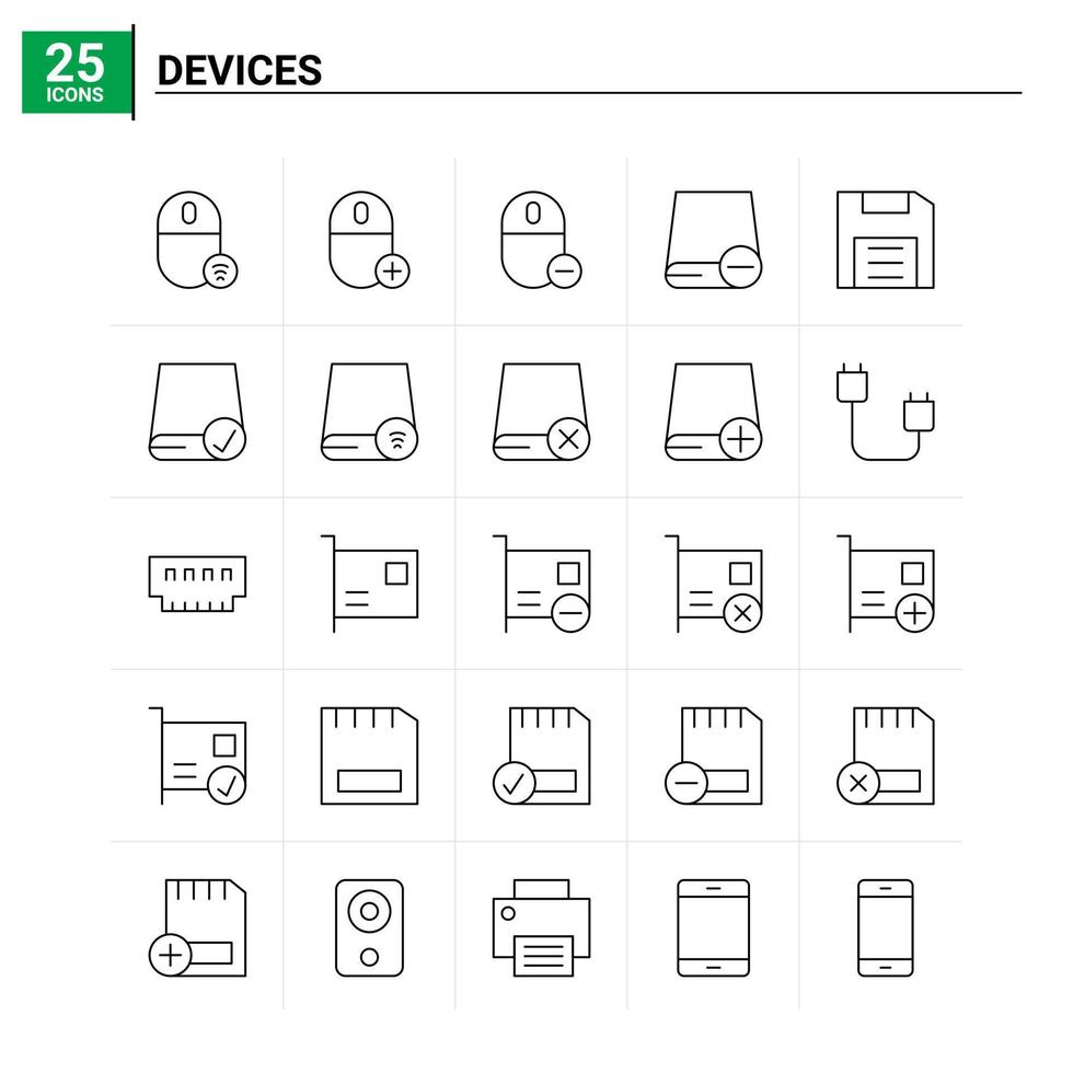 Fondo de vector de conjunto de iconos de 25 dispositivos