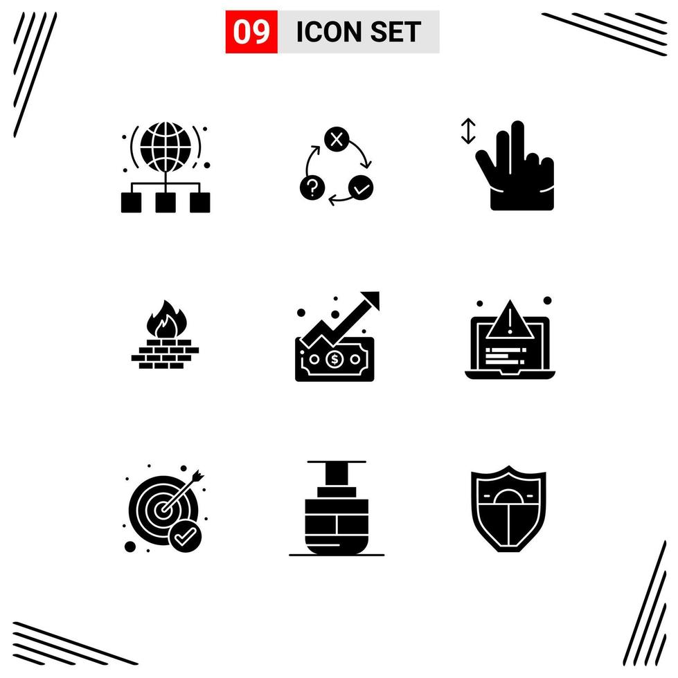 9 Thematic Vector Solid Glyphs and Editable Symbols of security firewall organization computer swipe Editable Vector Design Elements