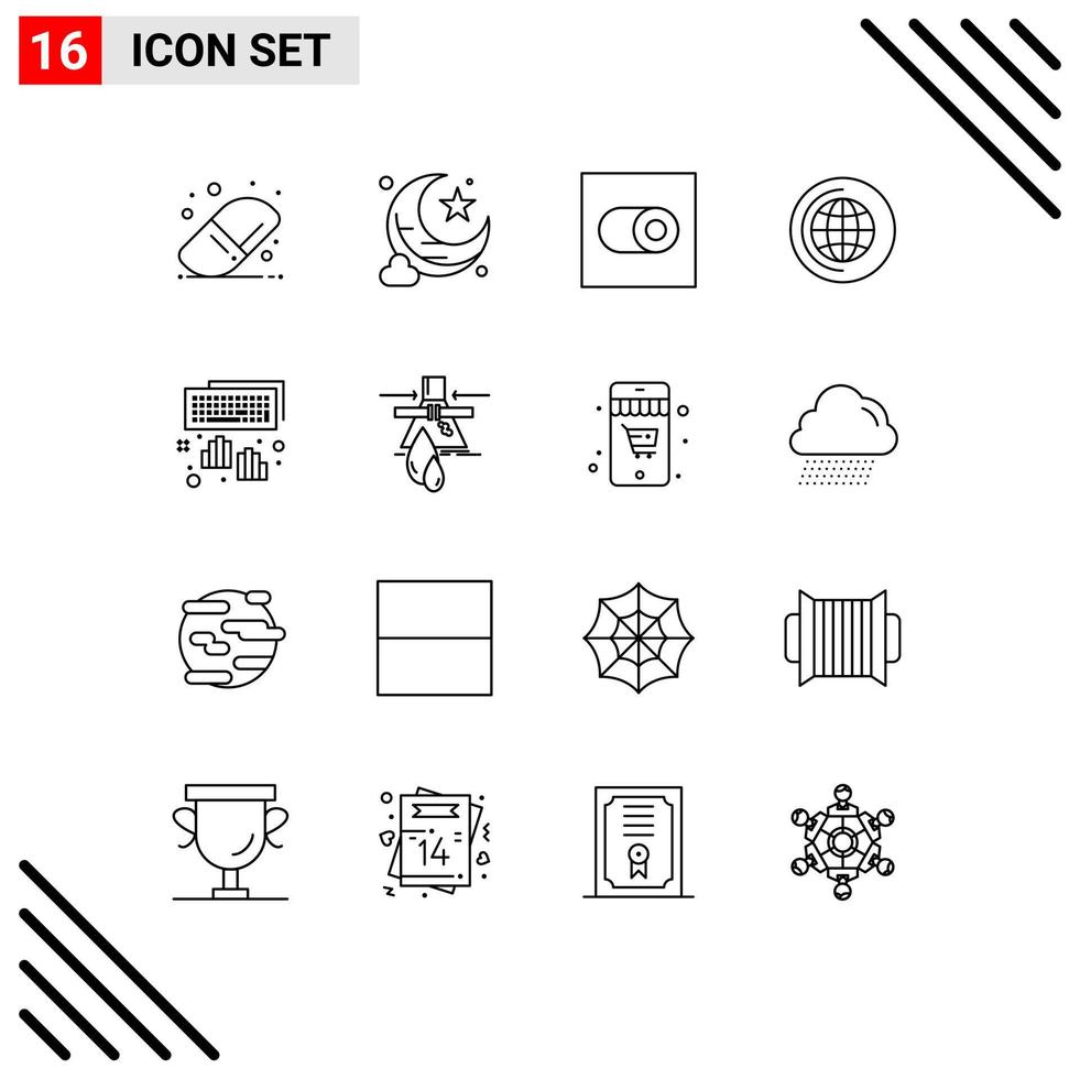 Mobile Interface Outline Set of 16 Pictograms of leak typing toggle programming hands Editable Vector Design Elements