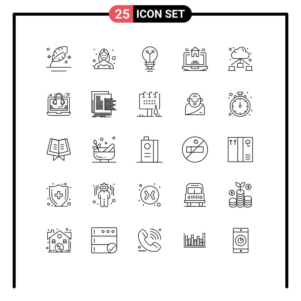 Modern Set of 25 Lines Pictograph of estate home profile laptop light Editable Vector Design Elements