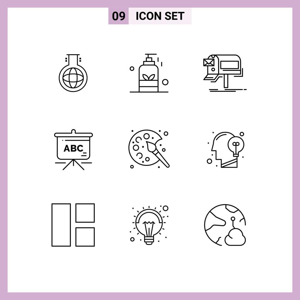 9 Universal Outlines Set for Web and Mobile Applications color education yoga bag newsletter Editable Vector Design Elements