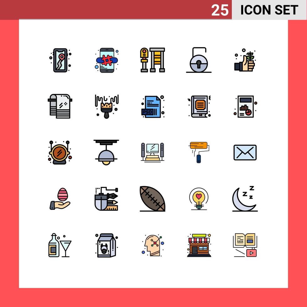 grupo de símbolos de iconos universales de 25 colores planos modernos de líneas llenas del banco de seguridad del día protegen los elementos clave de diseño de vectores editables
