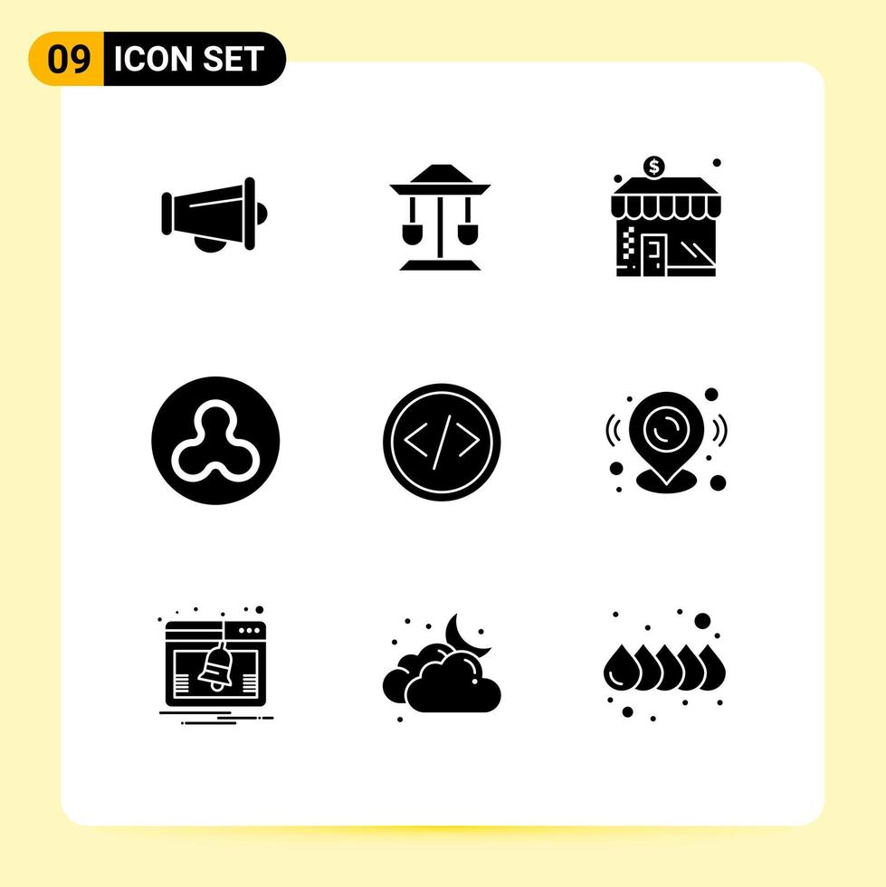 Pack of 9 creative Solid Glyphs of development code business cryptocurrency ripple Editable Vector Design Elements