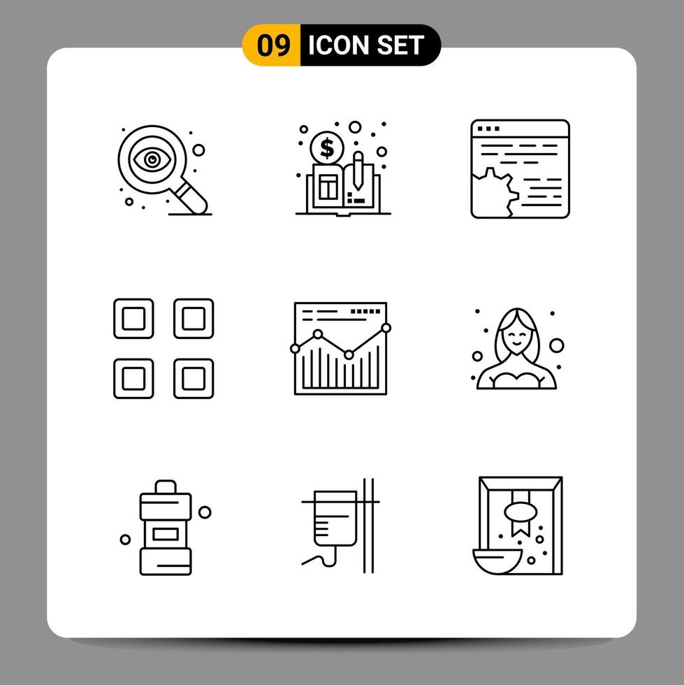 Paquete de 9 iconos negros símbolos de contorno signos para diseños receptivos sobre fondo blanco 9 conjunto de iconos vector