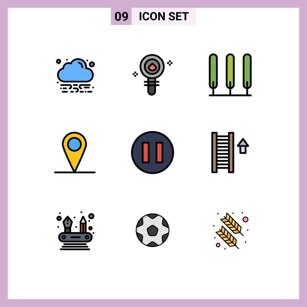 Pictogram Set of 9 Simple Filledline Flat Colors of stair pause cypress circle map Editable Vector Design Elements