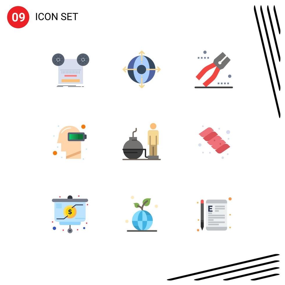 Group of 9 Modern Flat Colors Set for mind low product exhaustion tool Editable Vector Design Elements