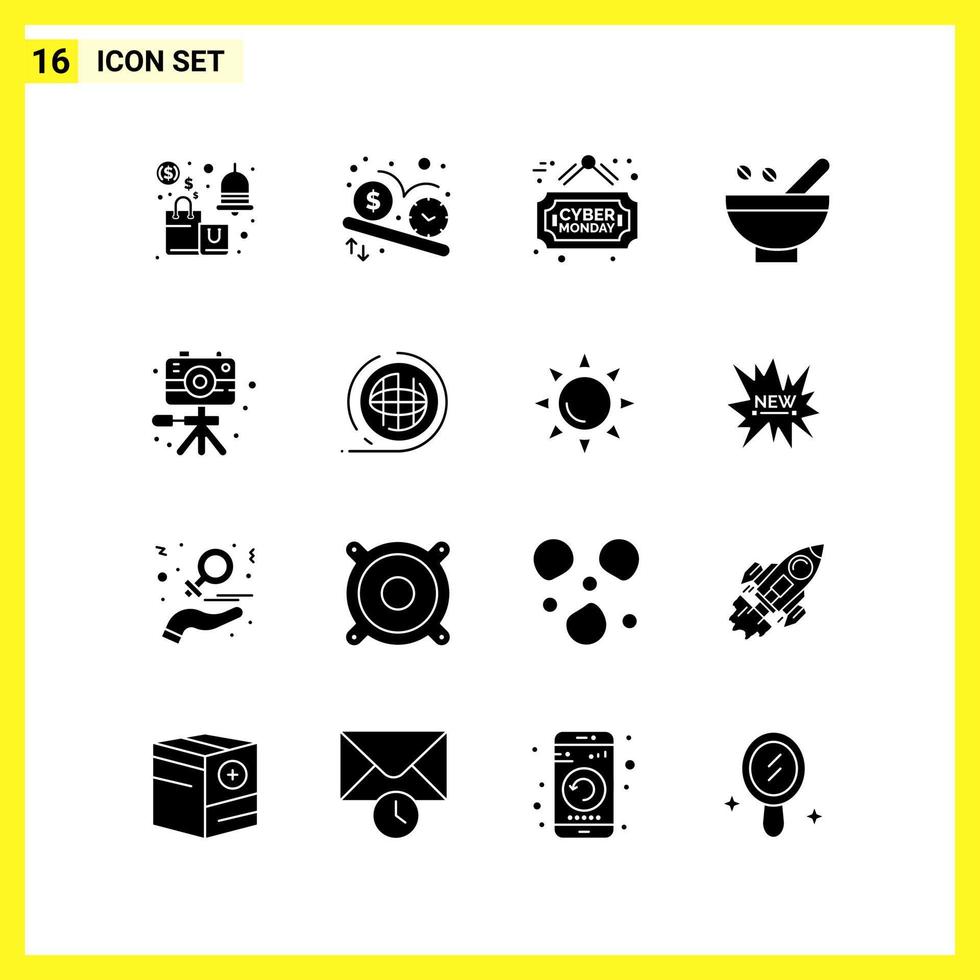 16 Icon Set Simple Solid Symbols Glyph Sign on White Background for Website Design Mobile Applications and Print Media vector