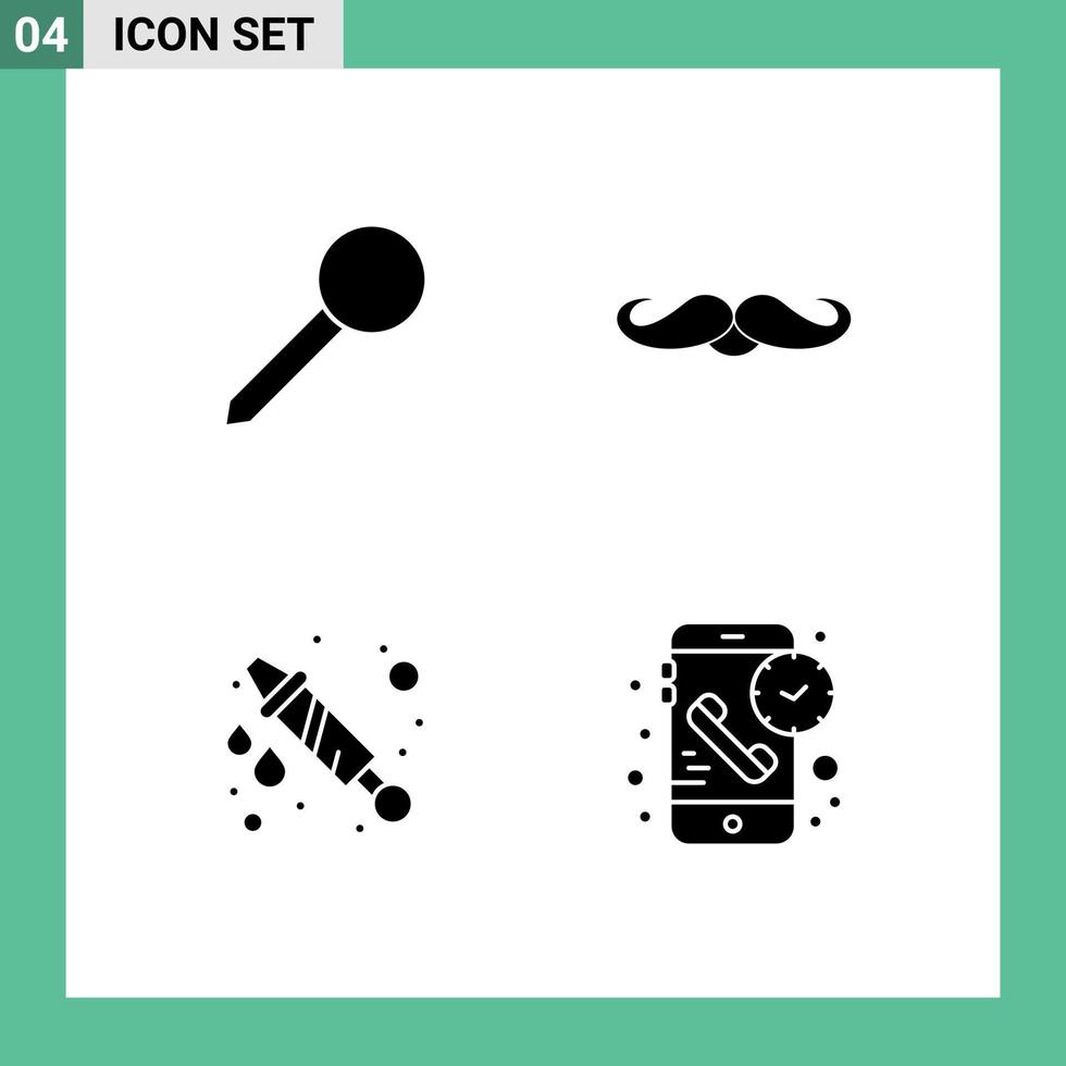 Set of 4 Commercial Solid Glyphs pack for map water mark movember celebration Editable Vector Design Elements