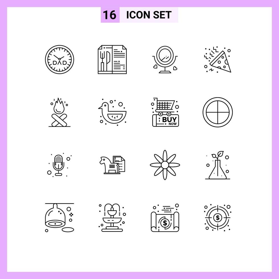 Stock Vector Icon Pack of 16 Line Signs and Symbols for fire campfire love bonfire party Editable Vector Design Elements