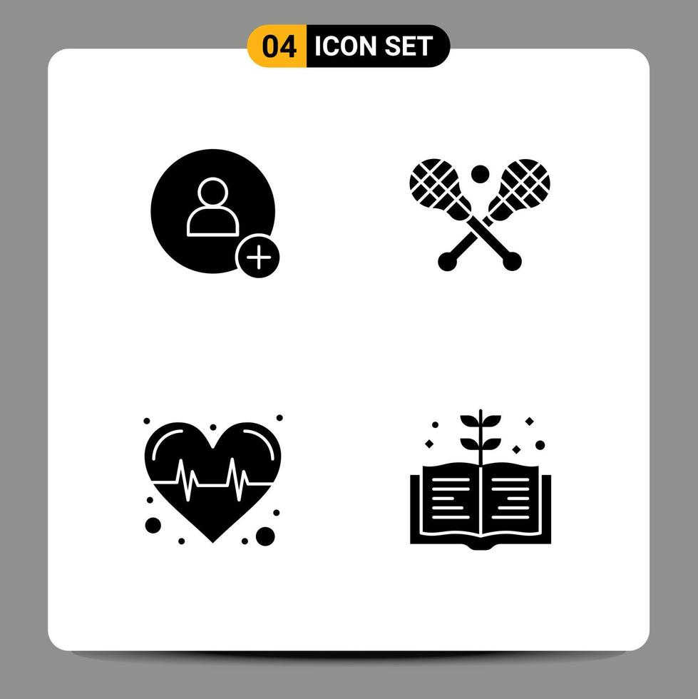 4 Universal Solid Glyph Signs Symbols of add pulse crosse sticks education Editable Vector Design Elements