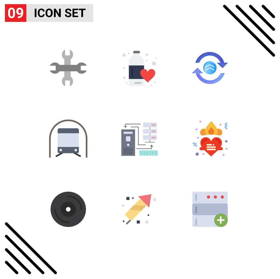 Group of 9 Modern Flat Colors Set for combination transportation arrow transport metro Editable Vector Design Elements