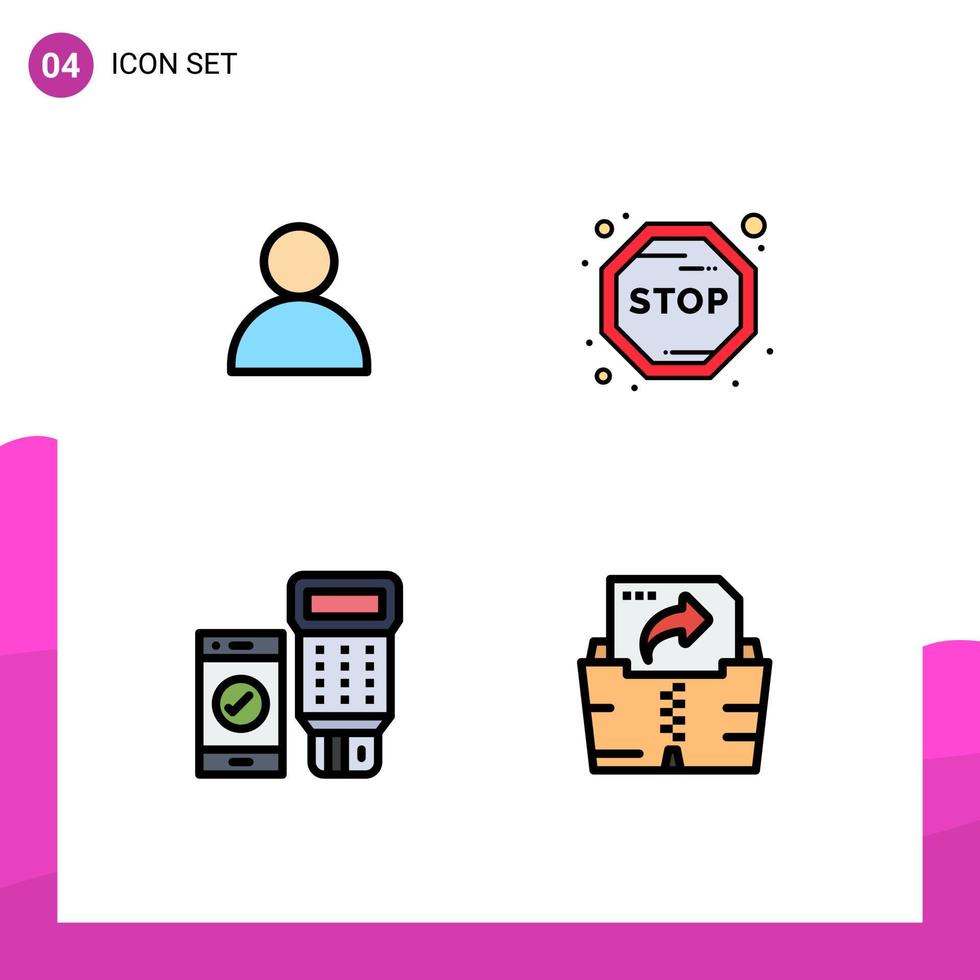 4 Universal Filledline Flat Colors Set for Web and Mobile Applications contacts scan board code file Editable Vector Design Elements