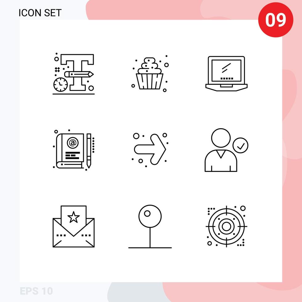 Group of 9 Modern Outlines Set for education e computer e laptop Editable Vector Design Elements