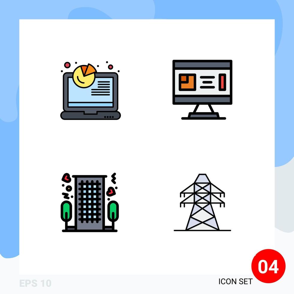 Pictogram Set of 4 Simple Filledline Flat Colors of analysis heart analytics construction love Editable Vector Design Elements