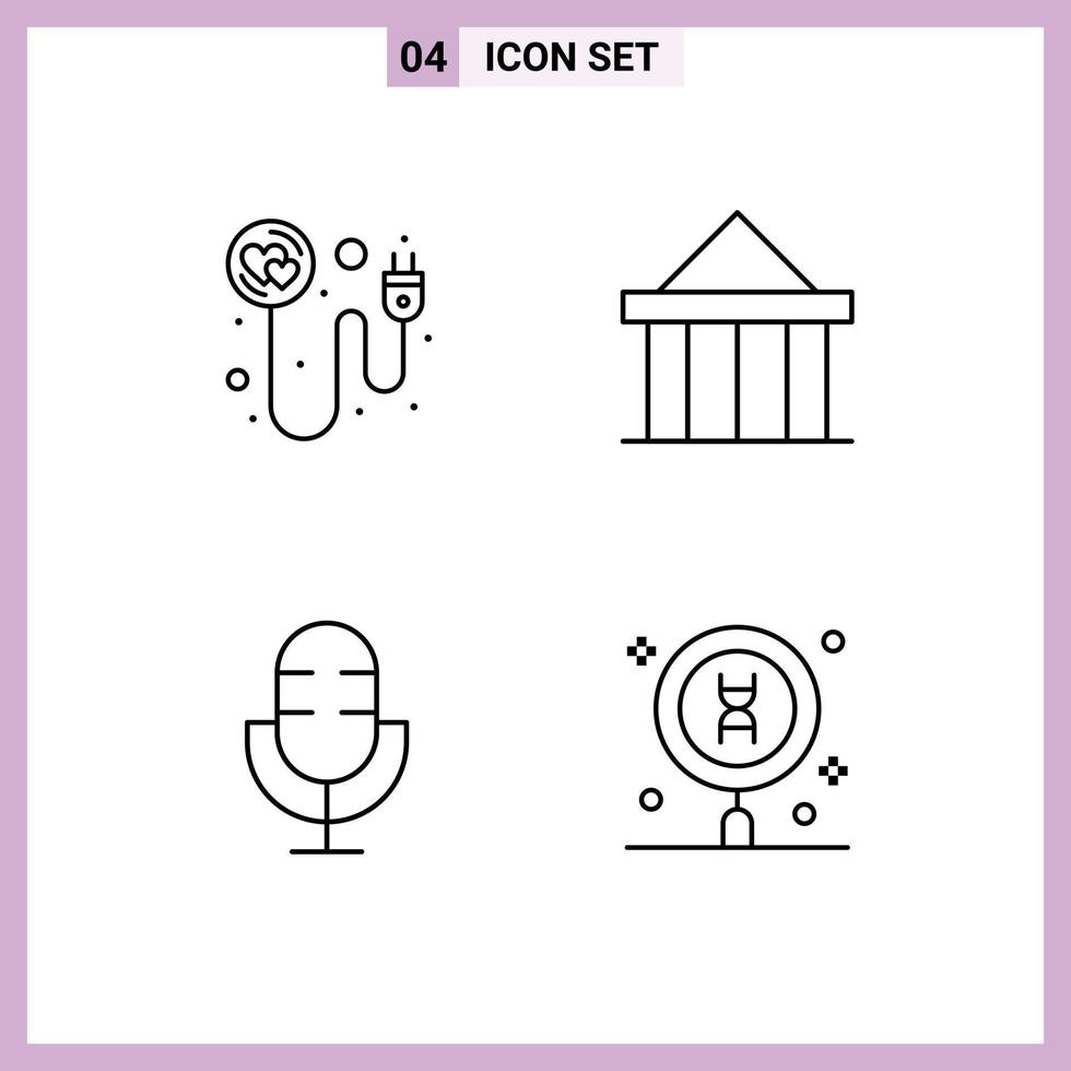 Pack of 4 Modern Filledline Flat Colors Signs and Symbols for Web Print Media such as heart devices romance columns microphone Editable Vector Design Elements