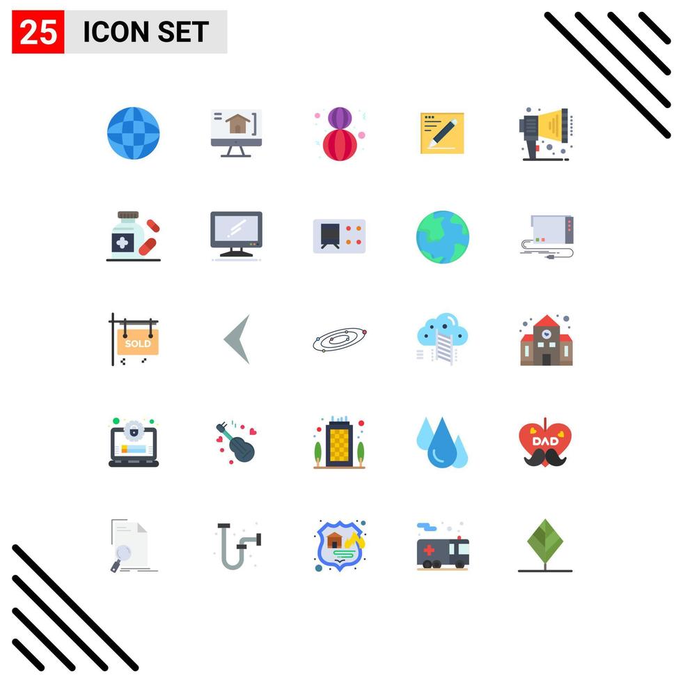 Universal Icon Symbols Group of 25 Modern Flat Colors of speaker announce happy education pencil Editable Vector Design Elements