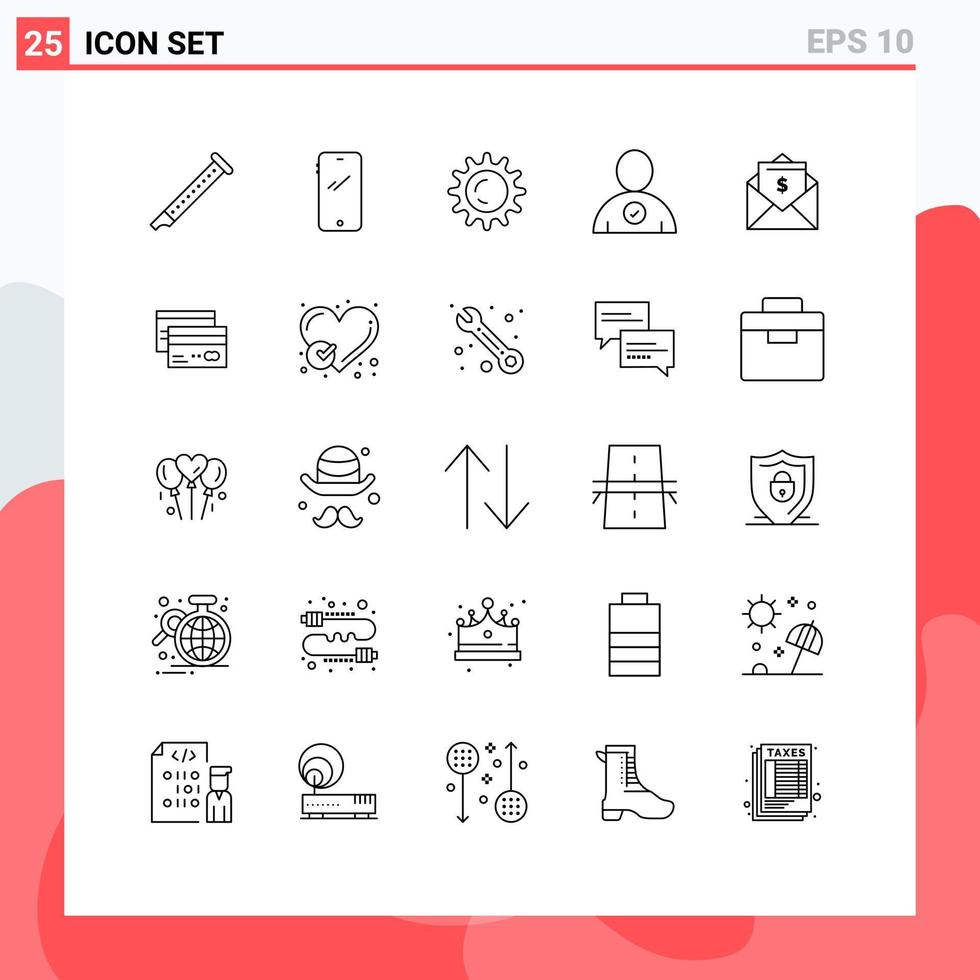 25 Thematic Vector Lines and Editable Symbols of money user android complete light Editable Vector Design Elements