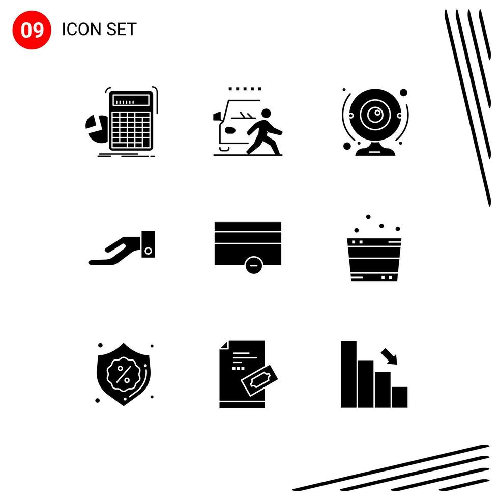 9 Thematic Vector Solid Glyphs and Editable Symbols of share alms pedestrian technology webcam Editable Vector Design Elements