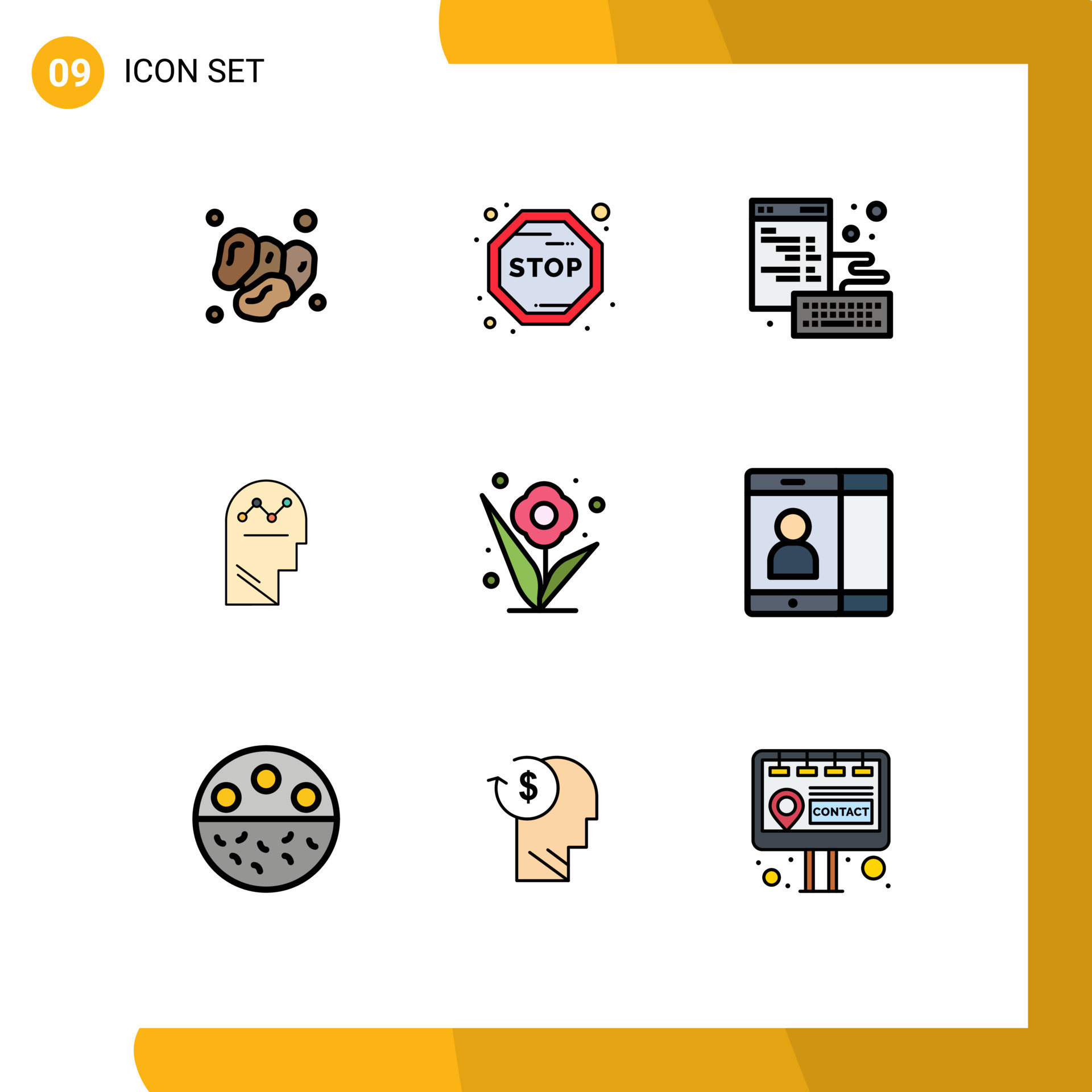 Set of 9 Modern UI Icons Symbols Signs for flower man browser success