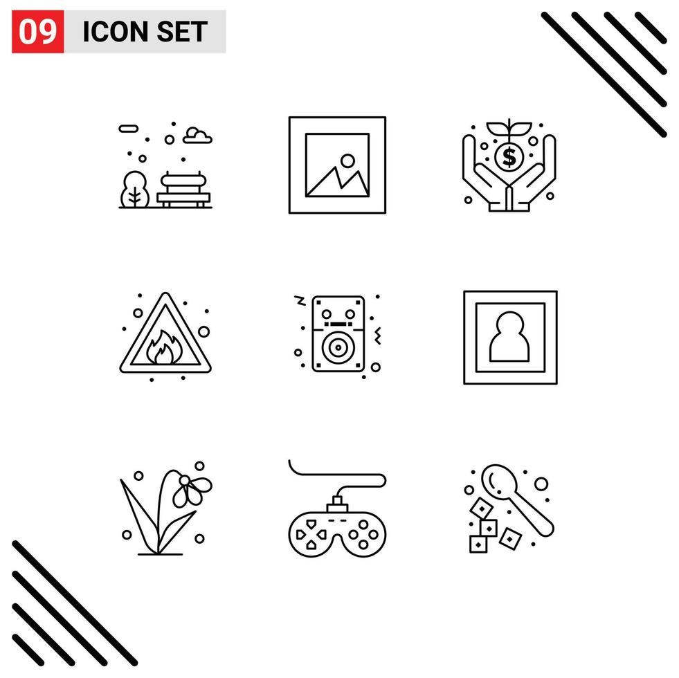 Pictogram Set of 9 Simple Outlines of player songs funding audio risk Editable Vector Design Elements