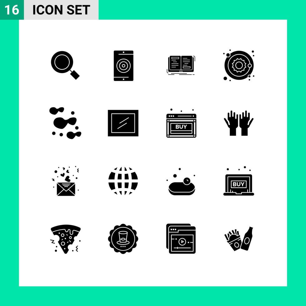 Universal Icon Symbols Group of 16 Modern Solid Glyphs of sun planet performance astronomy writing Editable Vector Design Elements