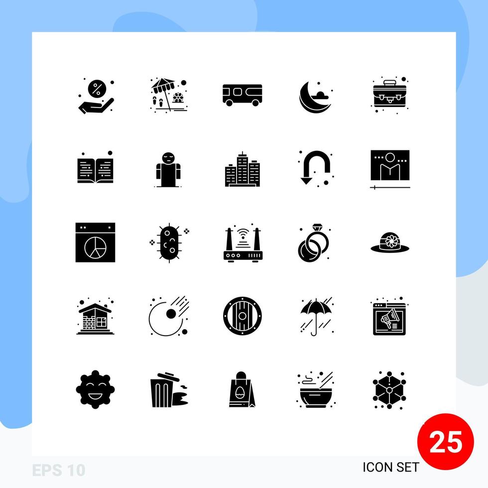 25 Solid Glyph concept for Websites Mobile and Apps book portfolio combo case cloud Editable Vector Design Elements