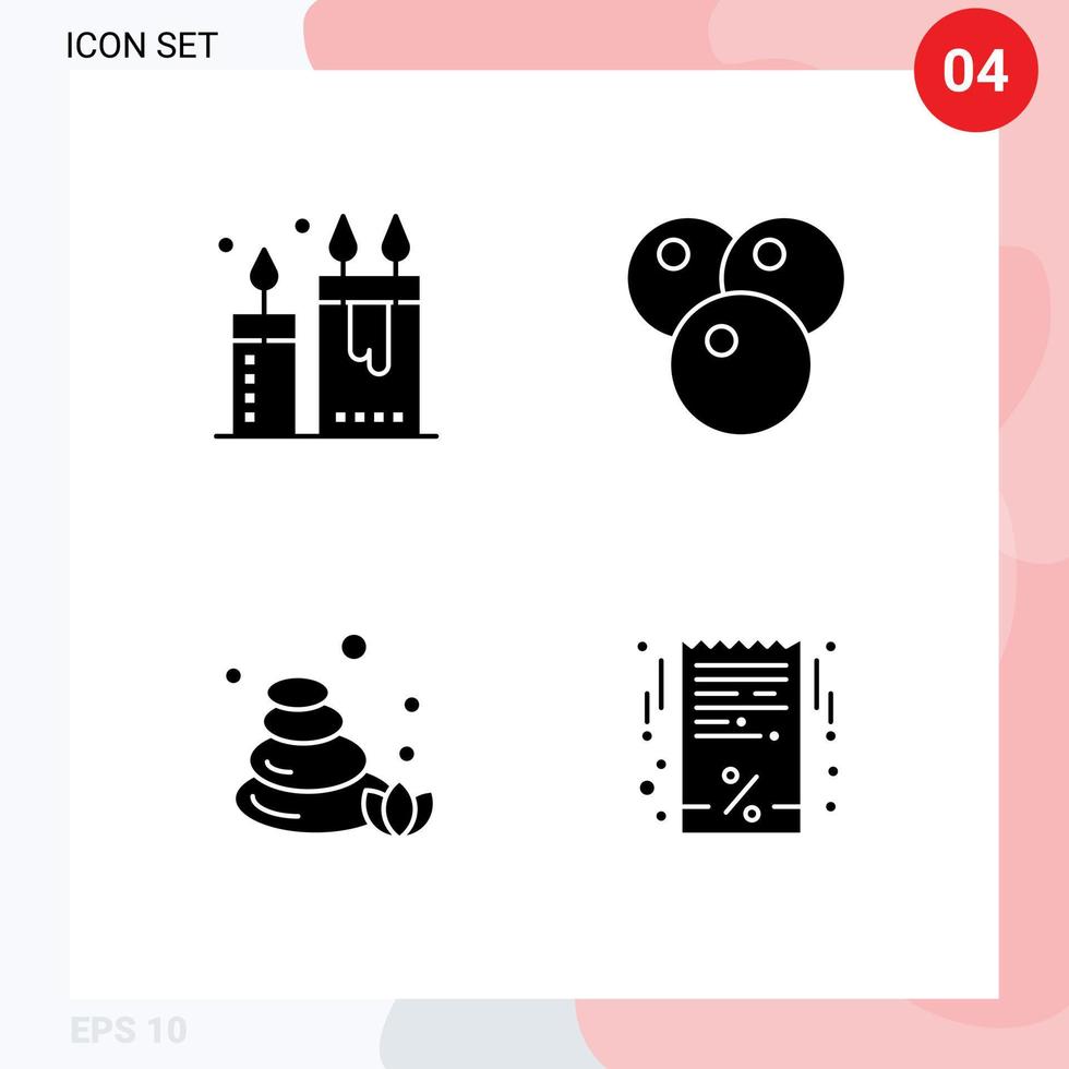 4 Thematic Vector Solid Glyphs and Editable Symbols of beauty sauna relax food bill Editable Vector Design Elements