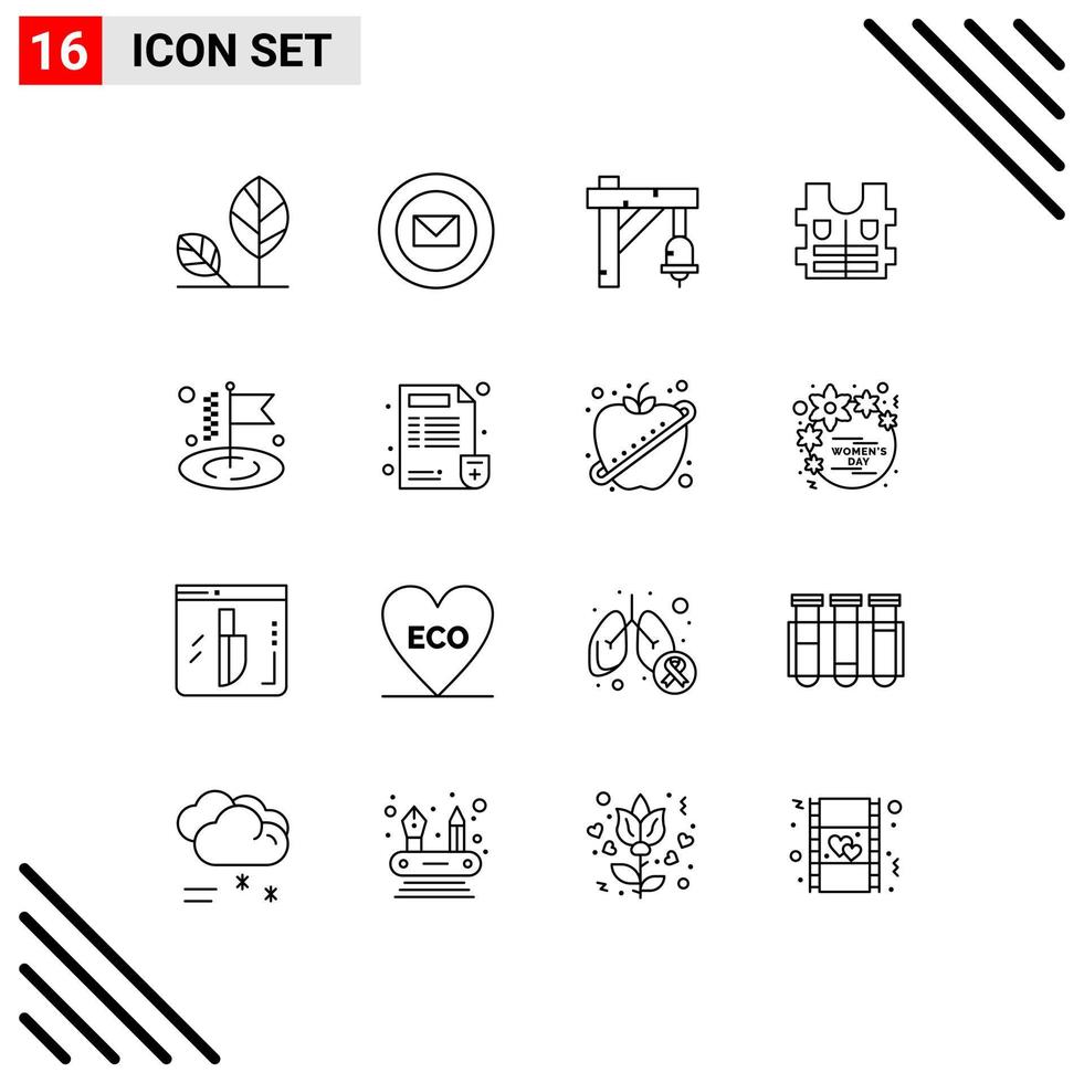 Editable Vector Line Pack of 16 Simple Outlines of flag safety stamps life transportation Editable Vector Design Elements