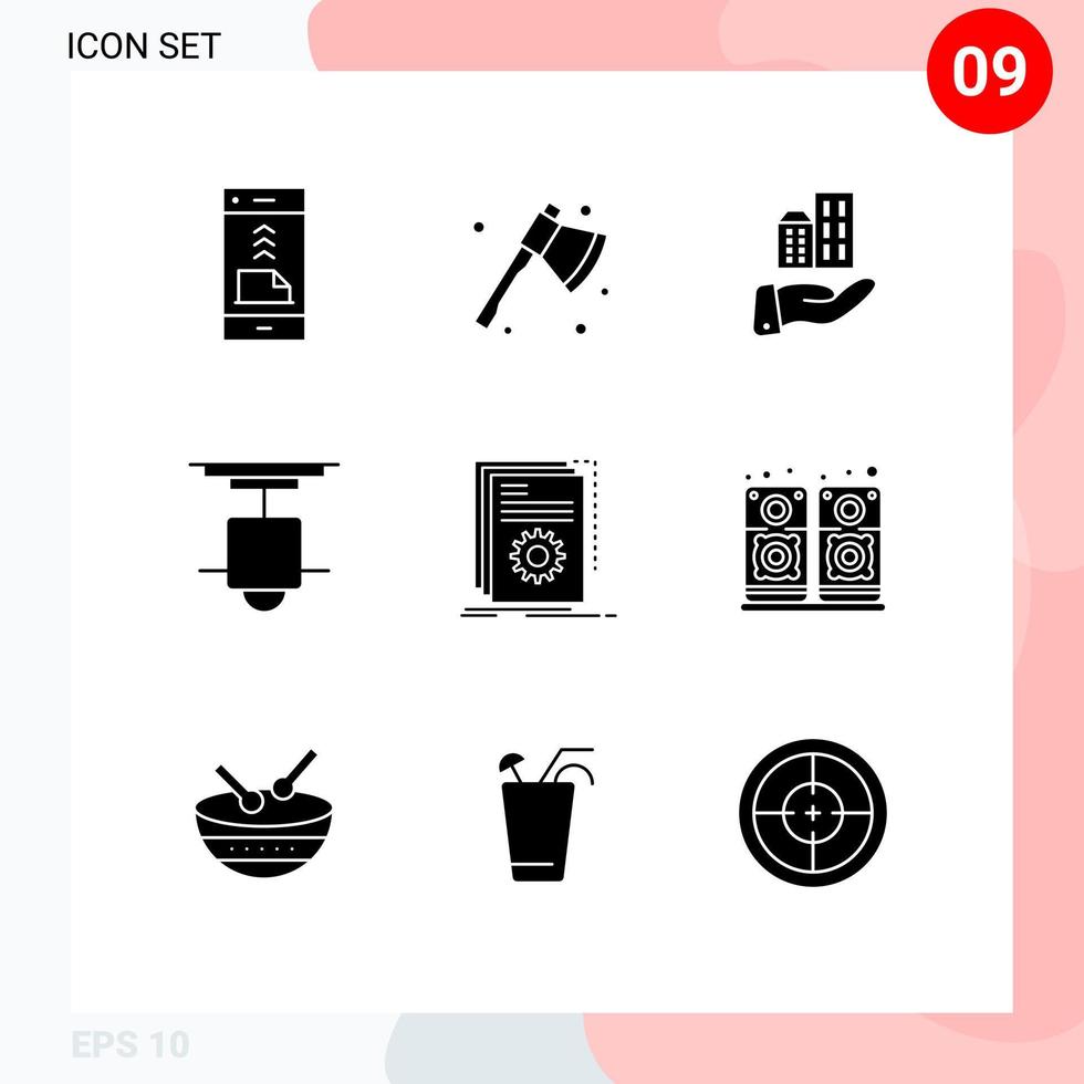 9 Universal Solid Glyph Signs Symbols of light interior cleaver furniture sustainable Editable Vector Design Elements