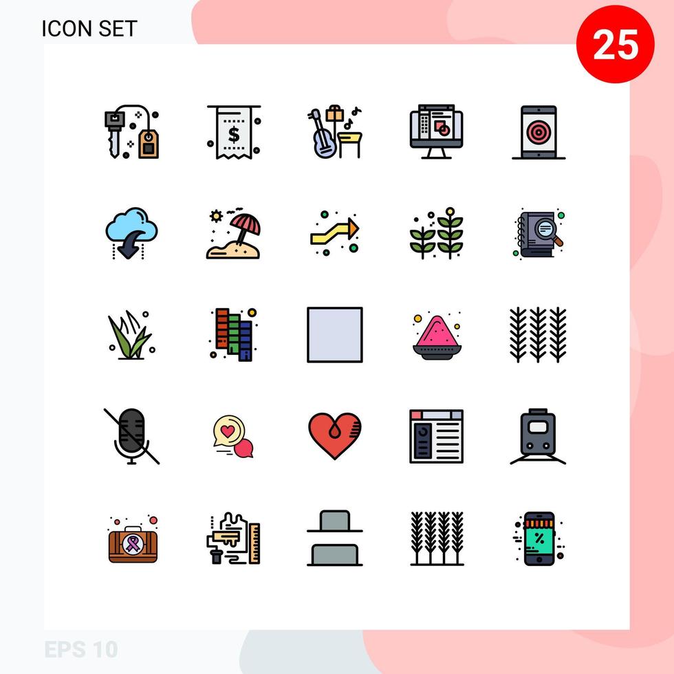 Set of 25 Vector Filled line Flat Colors on Grid for mobile engine payment layout graphic designing Editable Vector Design Elements
