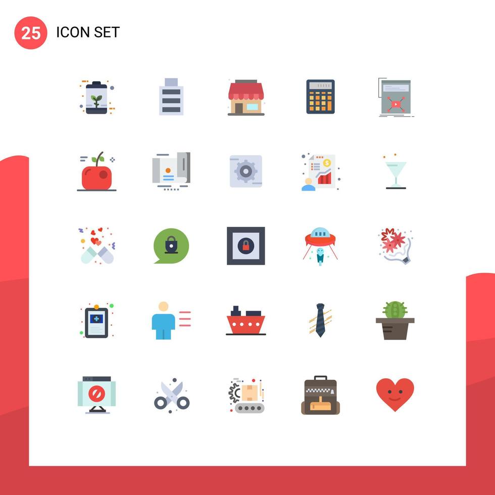 Editable Vector Line Pack of 25 Simple Flat Colors of marketing financial shop calculate accounting Editable Vector Design Elements