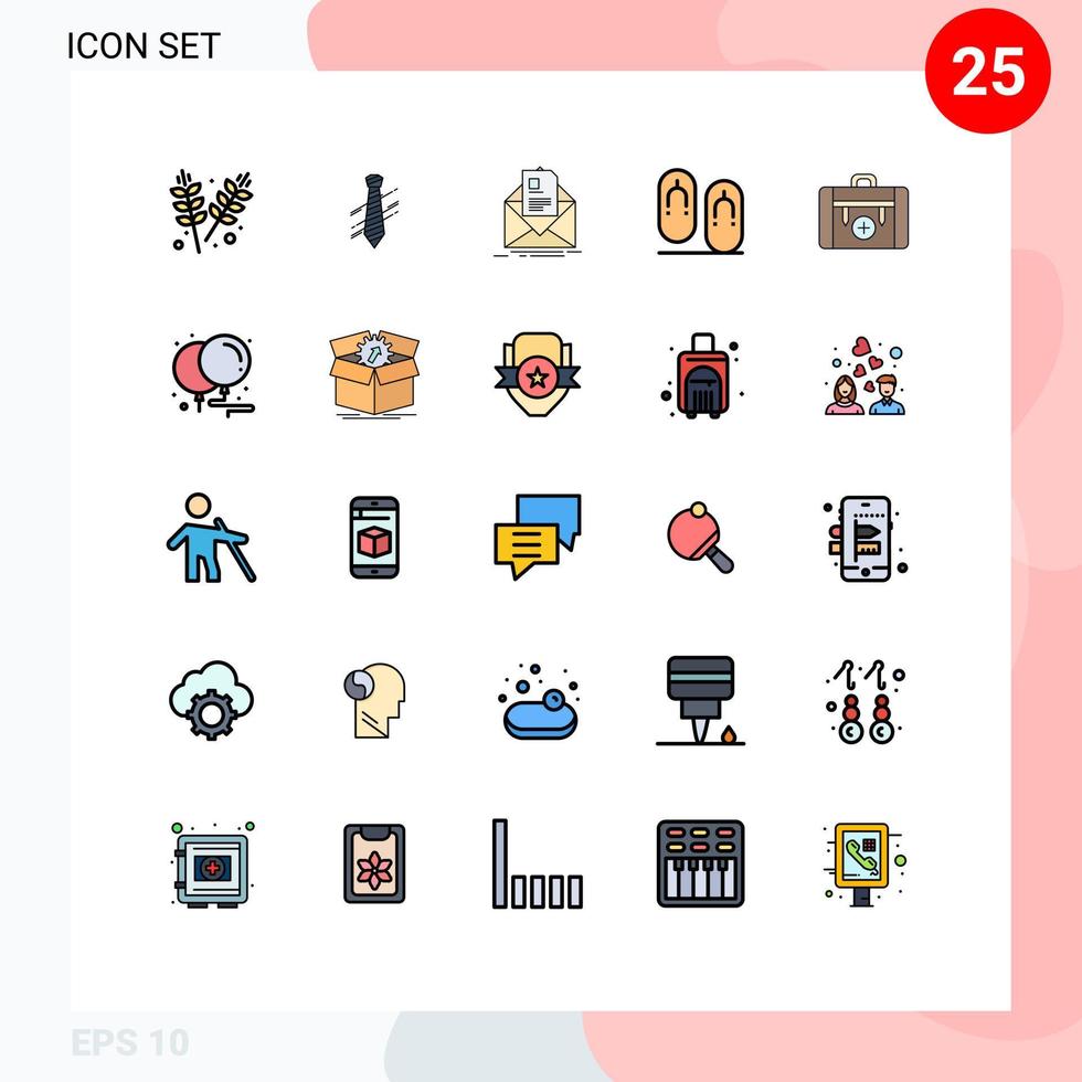 Pictogram Set of 25 Simple Filled line Flat Colors of travel flops interview flip email Editable Vector Design Elements