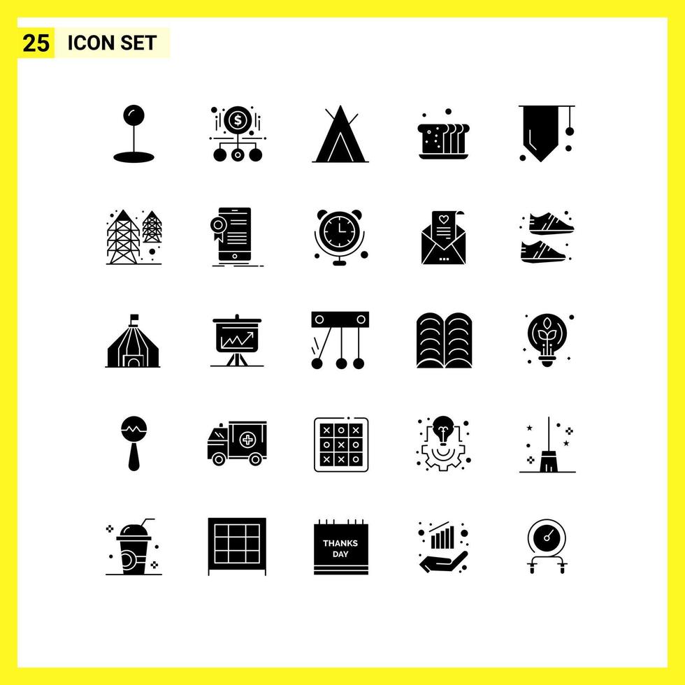 Stock Vector Icon Pack of 25 Line Signs and Symbols for study badge tent meal bread Editable Vector Design Elements