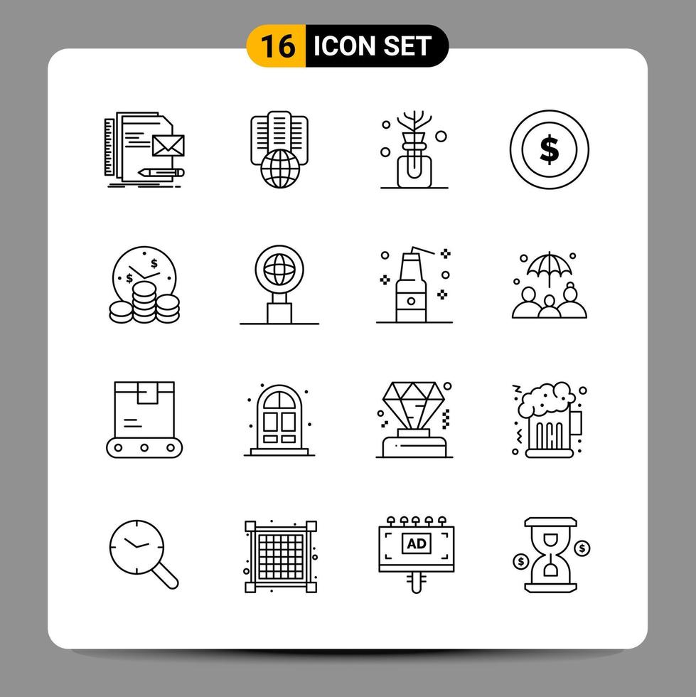 16 Black Icon Pack Outline Symbols Signs for Responsive designs on white background 16 Icons Set vector