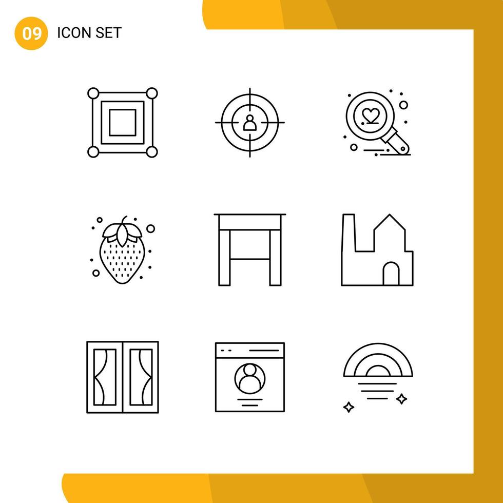 Universal Icon Symbols Group of 9 Modern Outlines of table desk recruitment pineapple diet food Editable Vector Design Elements