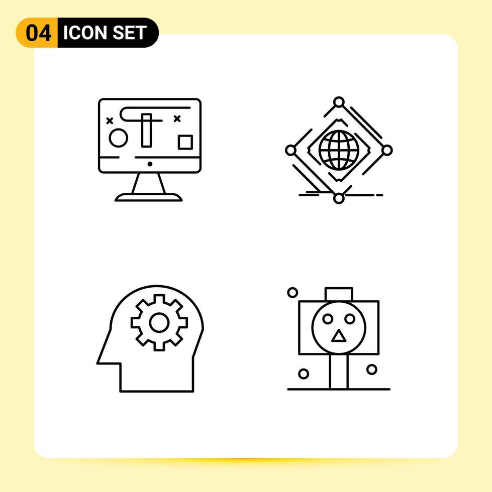 4 iconos creativos signos y símbolos modernos de gráficos de cabeza de computadora elementos de diseño vectorial editables de mente de Internet vector