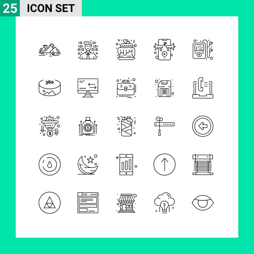 25 Creative Icons Modern Signs and Symbols of player multimedia hearts video marketing Editable Vector Design Elements
