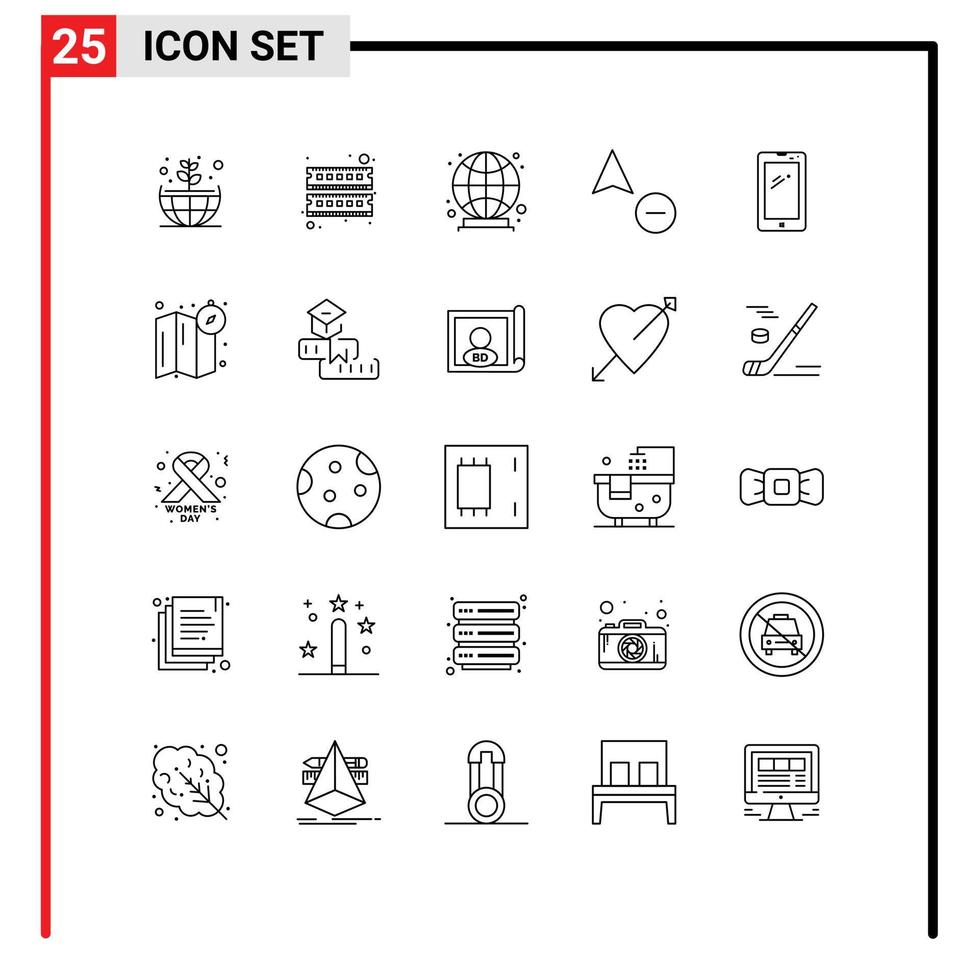 Universal Icon Symbols Group of 25 Modern Lines of iphone mobile globe smart phone cursor Editable Vector Design Elements