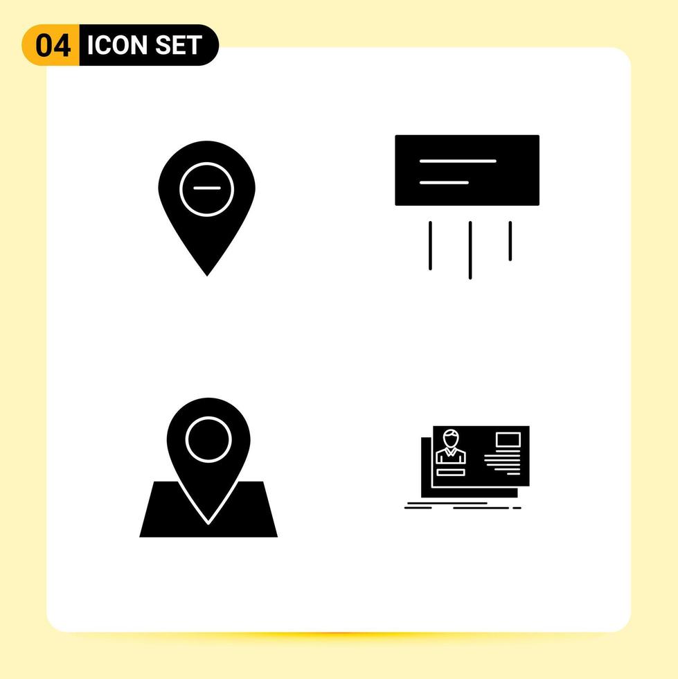 4 Universal Solid Glyphs Set for Web and Mobile Applications minimize map marker conditioner location Editable Vector Design Elements