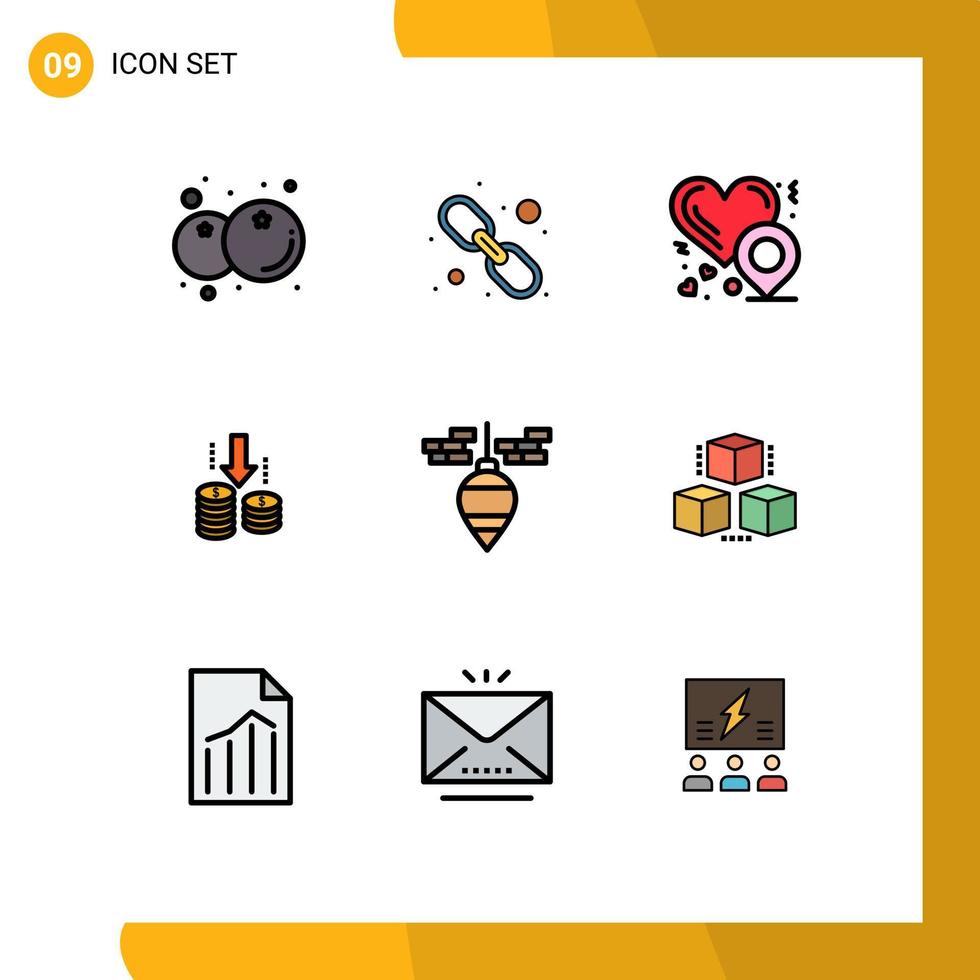 User Interface Pack of 9 Basic Filledline Flat Colors of plumb bob plumb heart location analysis transfer Editable Vector Design Elements
