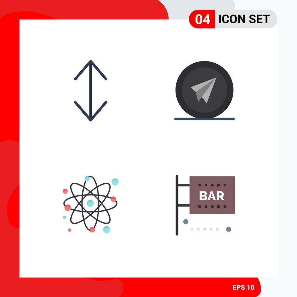 User Interface Pack of 4 Basic Flat Icons of arrow particle airplane paper physics Editable Vector Design Elements