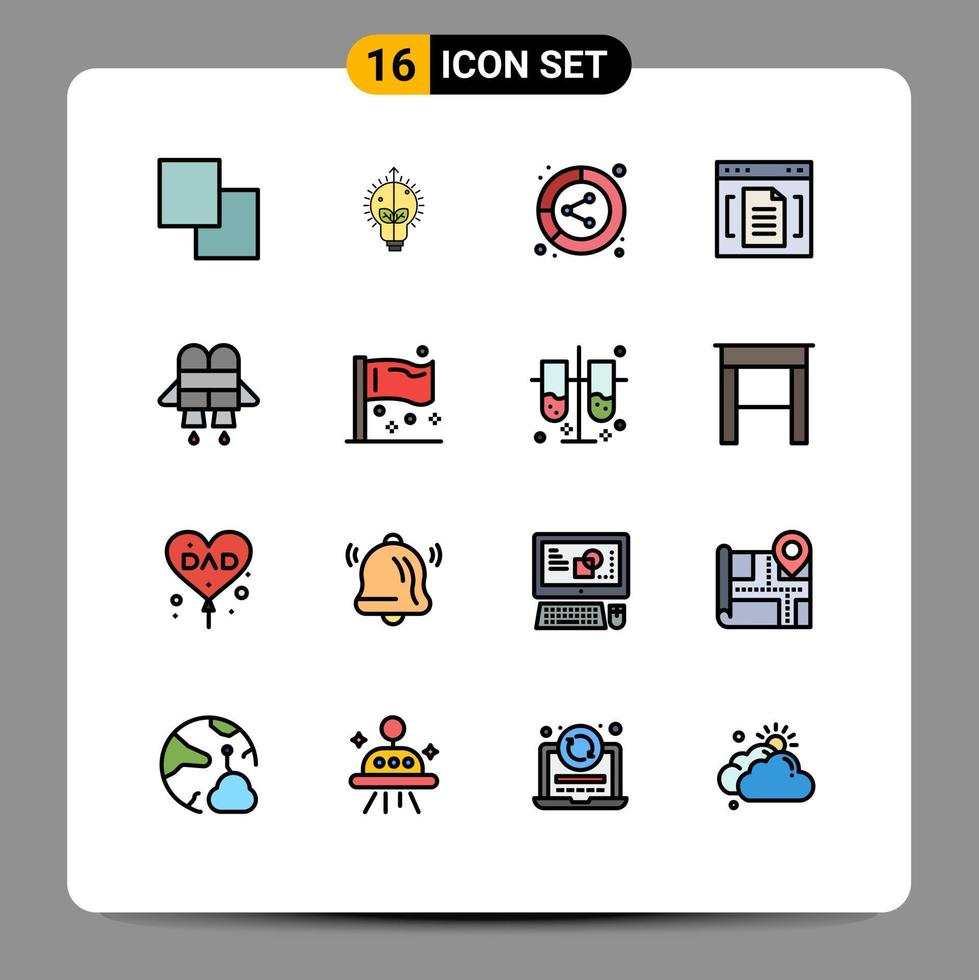 Modern Set of 16 Flat Color Filled Lines Pictograph of jet file conversion document archive Editable Creative Vector Design Elements