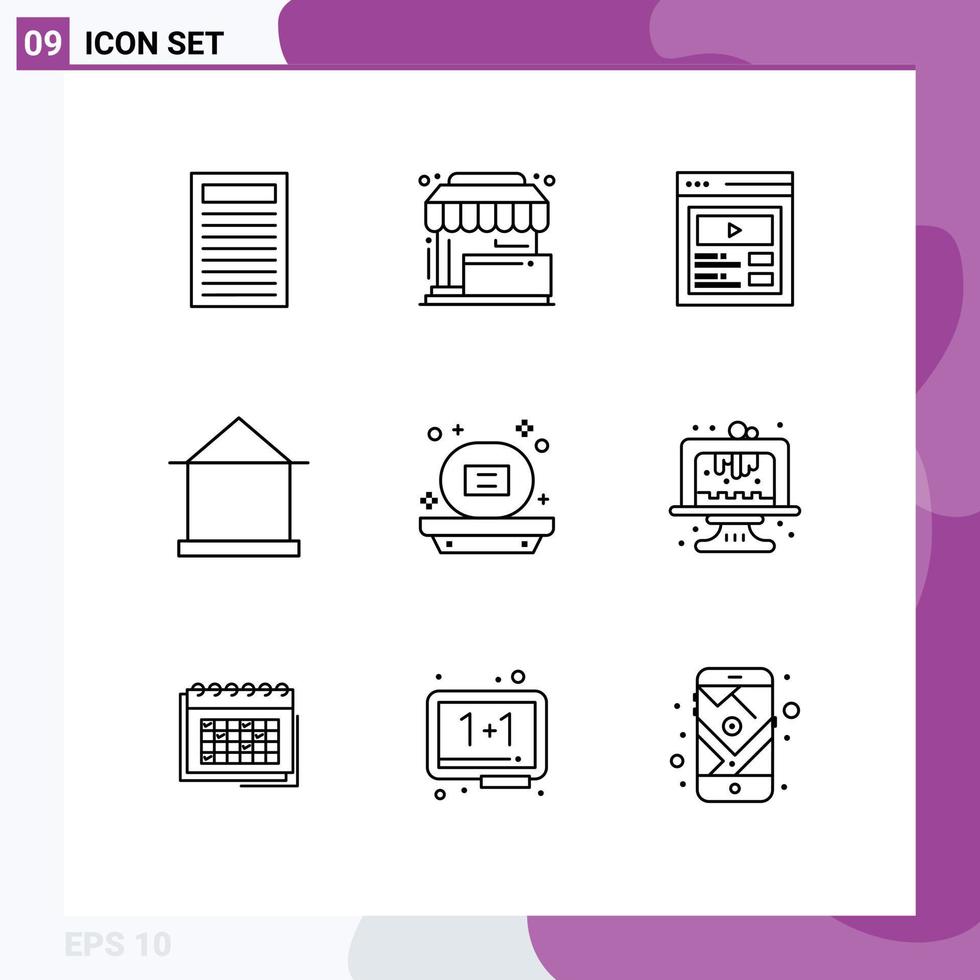 Outline Pack of 9 Universal Symbols of bath hut custom content house building Editable Vector Design Elements