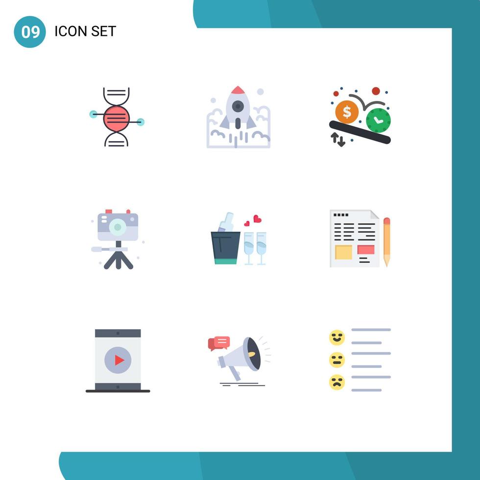 Set of 9 Modern UI Icons Symbols Signs for hobbies video entrepreneur watch schedule Editable Vector Design Elements